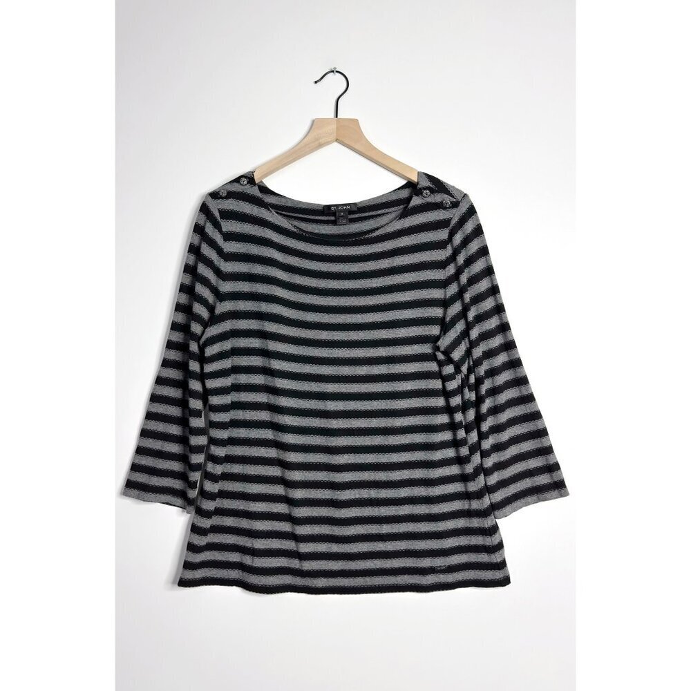ST. JOHN Striped 3/4 Sleeve T-Shirt